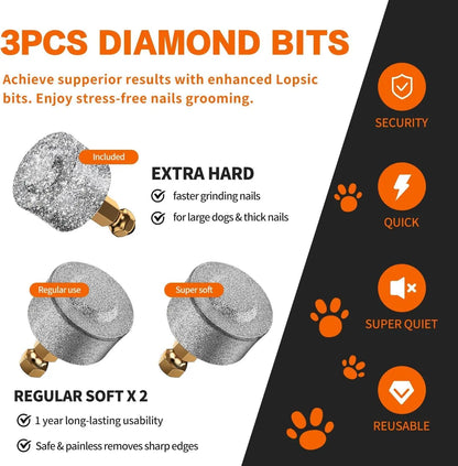 Shenzhen Sanqi Technology Co., Ltd LOPSIC Whisper Quiet Dog Nail Grinder Rechargeable Trimmer With 2 LED Lights And 3 Grinding Wheels For Safe Nail Care - Animals & Pet Supplies > Pet Supplies > Pet Grooming Supplies Dog