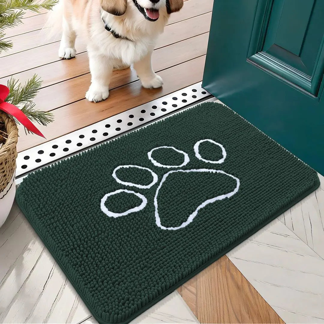 OLANLY Ultra Absorbent Chenille Door Mat for Pets - 24x16 Inches Non-Slip Washable Entryway Mat with Charming Paw Print Design and Quick-Dry Features in Beige OLANLY