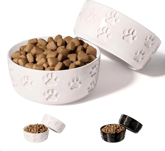 Stylish & Functional Ceramic Dog Bowl Set of 2 - Perfect for Small Dogs with Anti-Slip Base and Cute Paw Design HB Design Co.