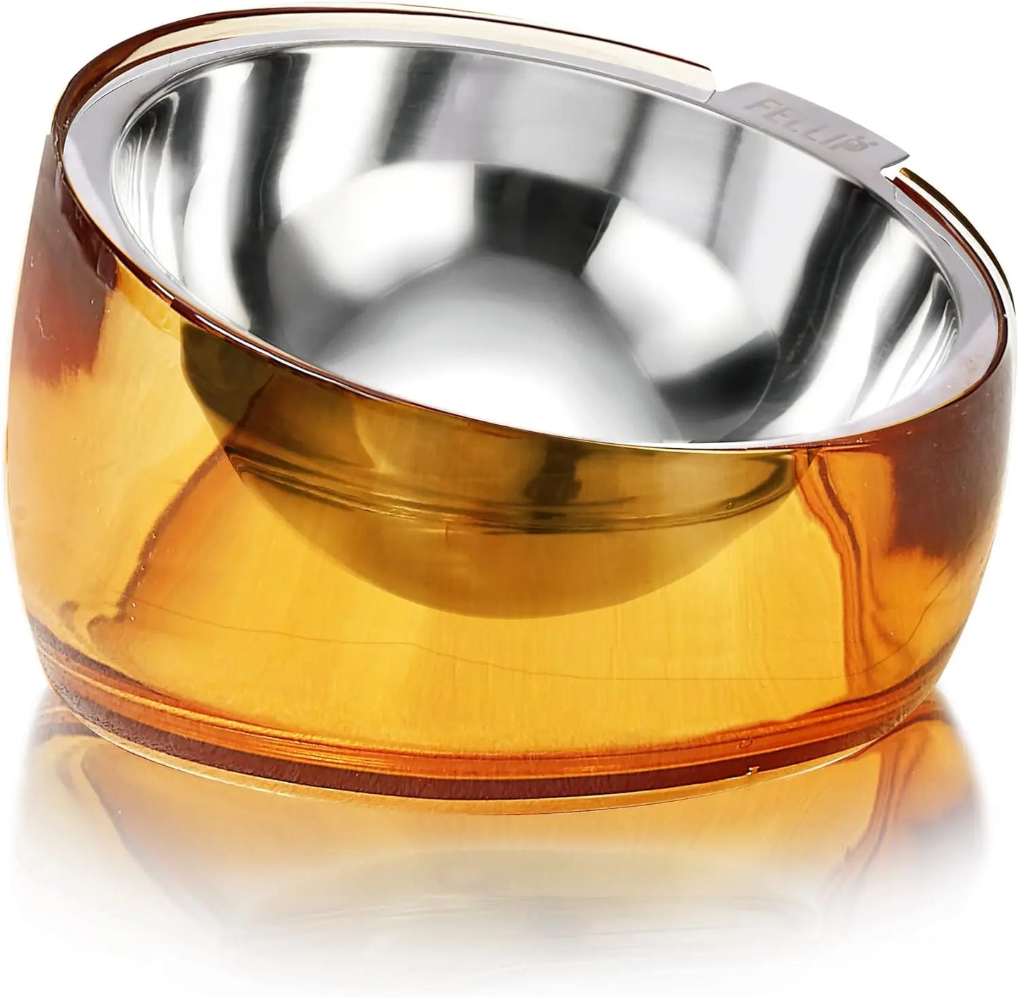 Felli Oblik Elevated Cat Food Bowl - 304 Stainless Steel Removable Dish with Anti-Vomiting and Whisker Fatigue Features, 15° Tilted Non-Slip Stand, Classic Design (0.5 Cup) Felli