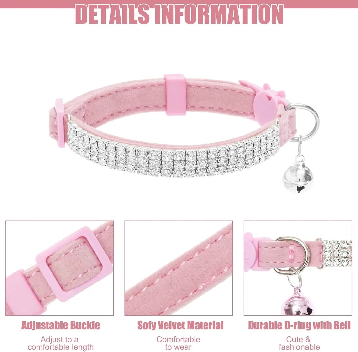 EXPAWLORER Soft Velvet Breakaway Cat Collars with Rhinestones - 2 Pack Adjustable Christmas Gifts for Cats and Small Dogs EXPAWLORER