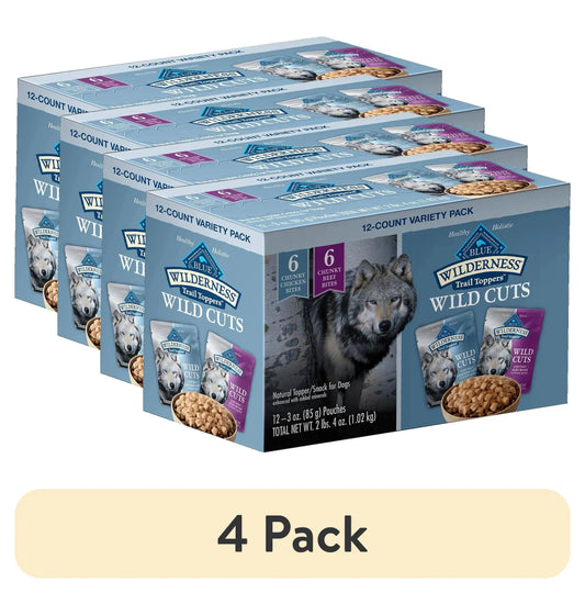 (4 Pack) Blue Buffalo Wilderness Wild Cuts Wet Dog Food Toppers, Chicken & Beef, 3-Oz. (12 Count) Blue Buffalo