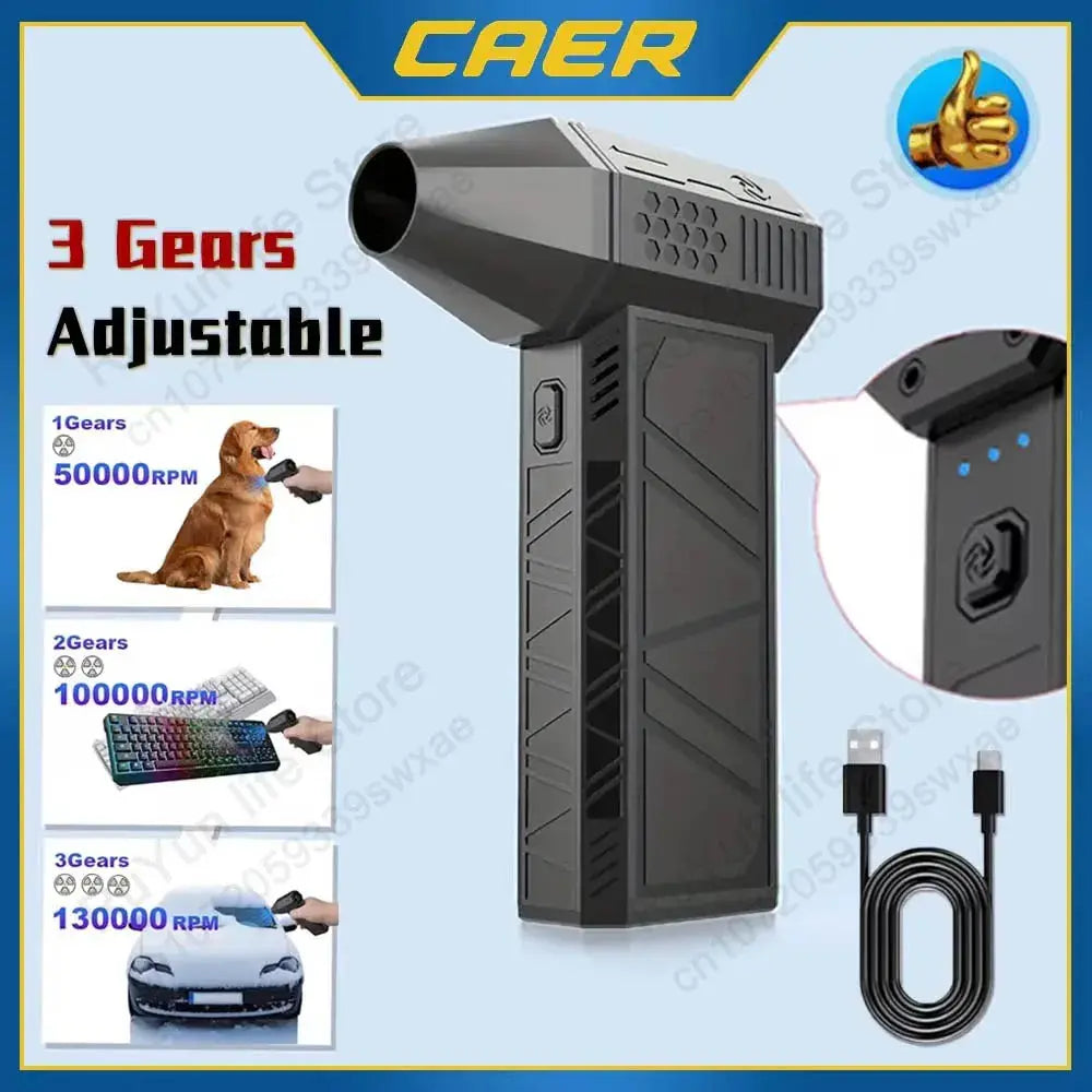 Caer Mini Turbo Jet Fan: High-Performance Electric Air Duster with Adjustable 3-Speed Settings and 130,000 RPM for Efficient Car and Computer Cleaning caer