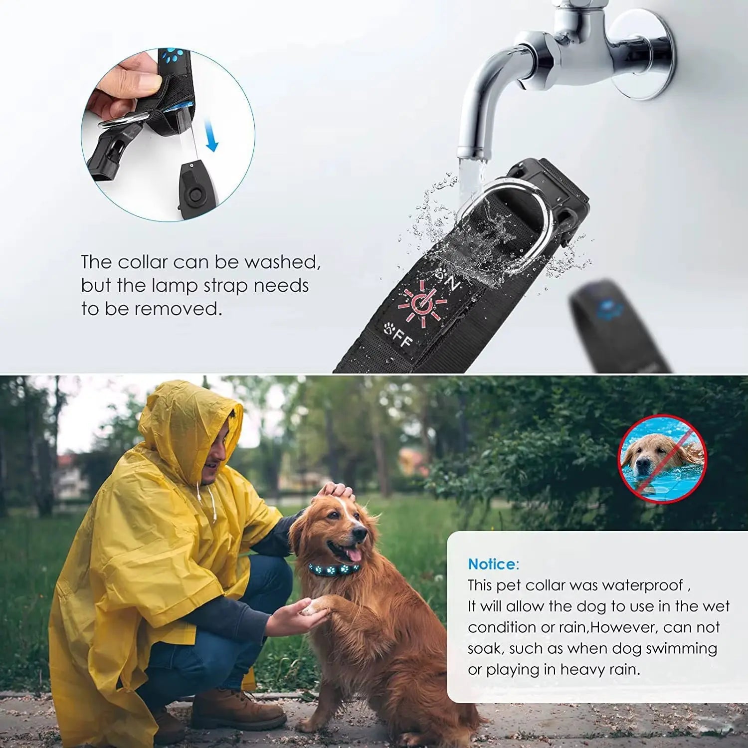 Rechargeable LED Dog Collar - Rainproof Nylon with USB-C Charging, Luminous Design in 3 Colors and 6 Modes for Enhanced Pet Safety Does not apply