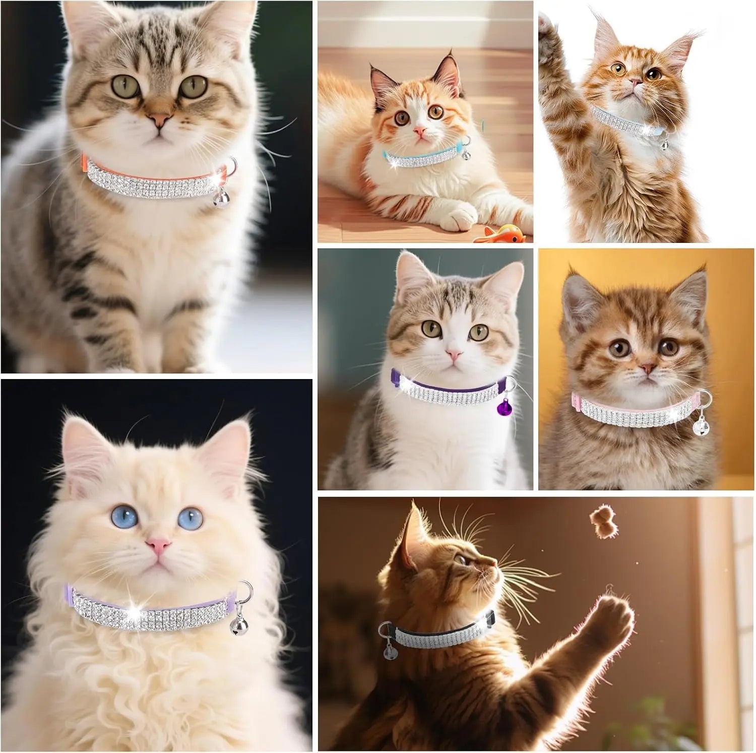 EXPAWLORER Soft Velvet Breakaway Cat Collars with Rhinestones - 2 Pack Adjustable Christmas Gifts for Cats and Small Dogs EXPAWLORER