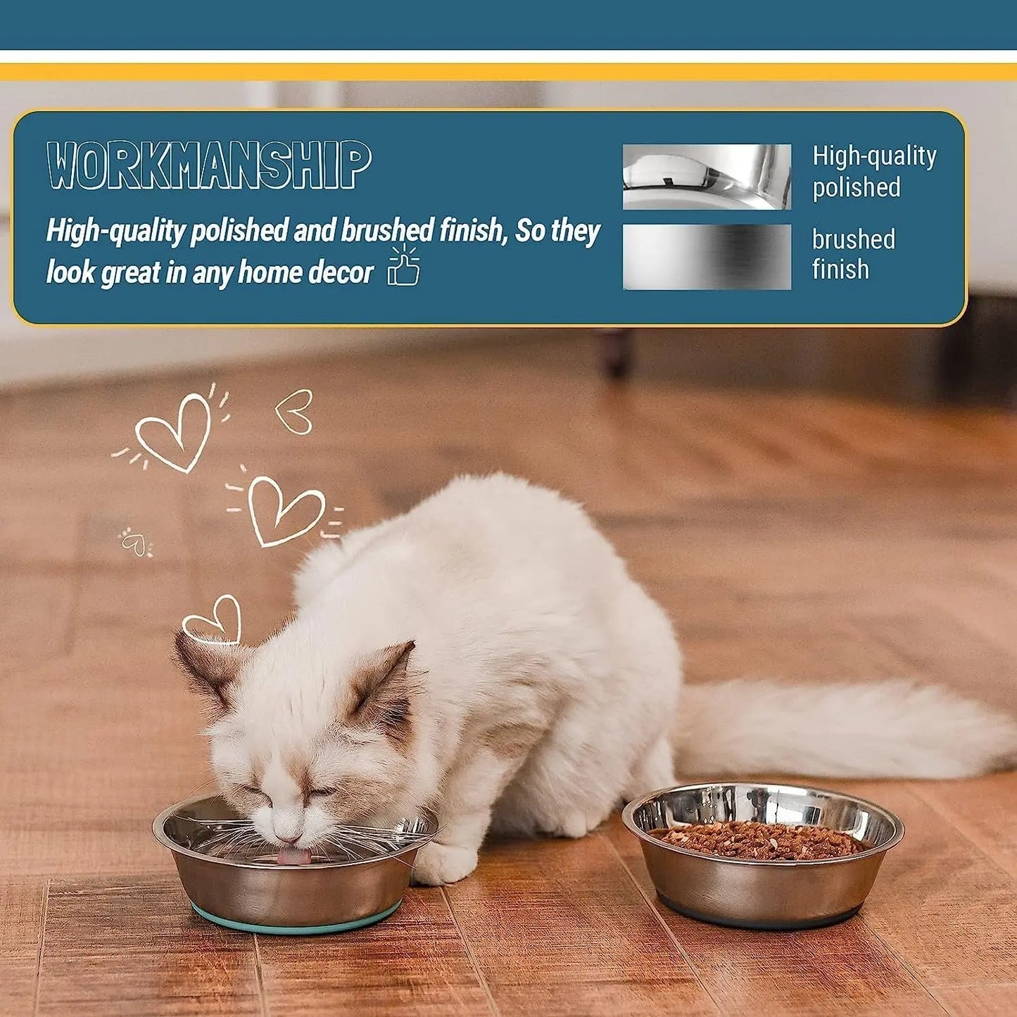 PEGGY11 Lightweight Stainless Steel Cat Bowls - 3 Cup, 2 Pack FUTONG