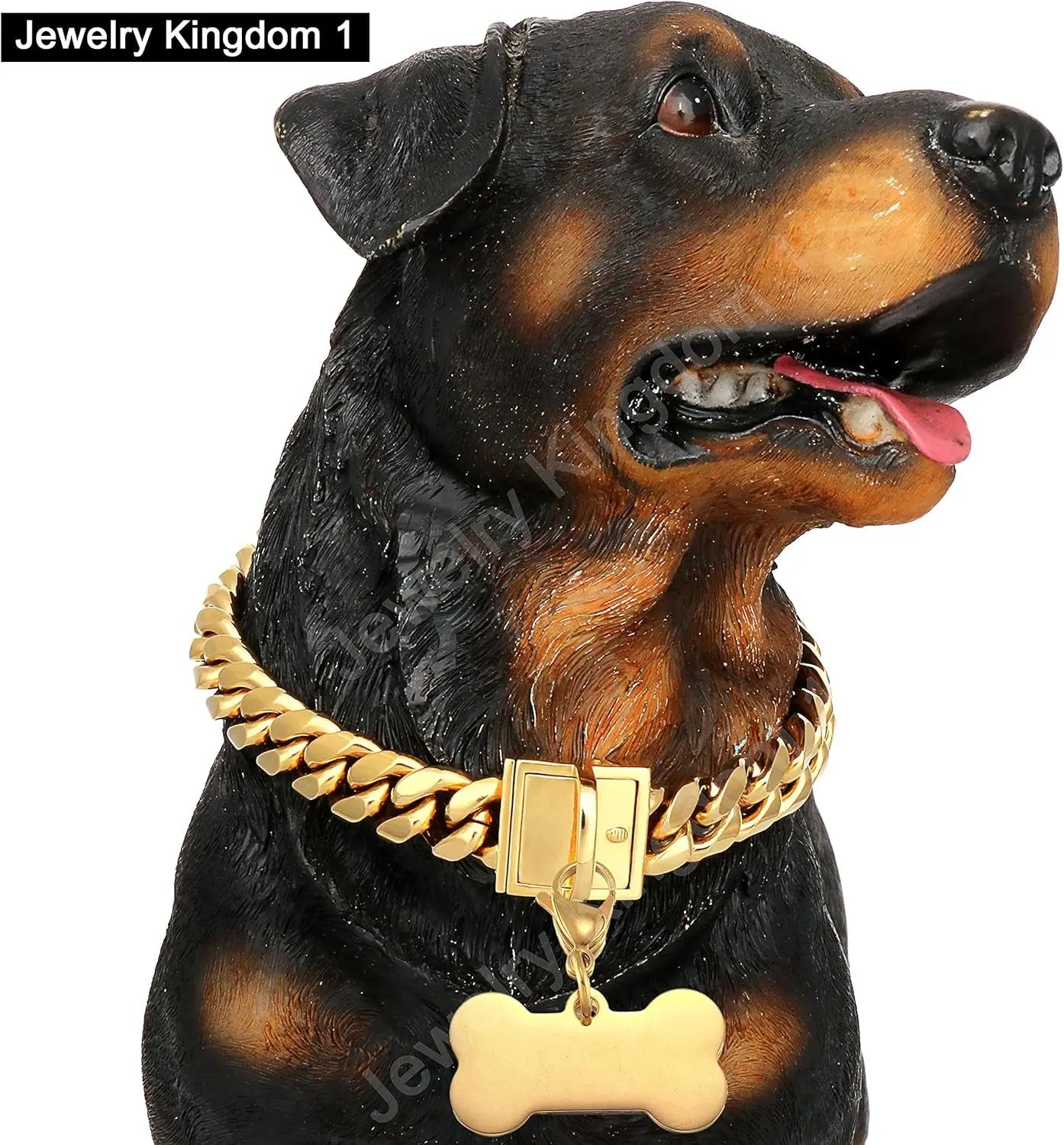 Jewelry Kingdom 1 Premium Gold Dog Chain Collar with ID Tag - Heavy Duty 18K Stainless Steel Cuban Link Chain for Strong and Stylish Dogs Jewelry Kingdom 1