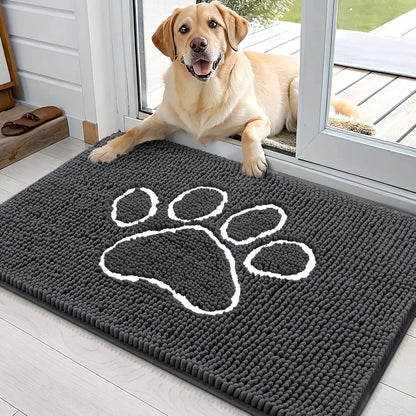 OLANLY OLANLY Ultra Absorbent Chenille Door Mat For Pets 24x16 Inches Non Slip Washable Entryway Mat Beige Paw Print Design - Animals & Pet Supplies > Pet Supplies