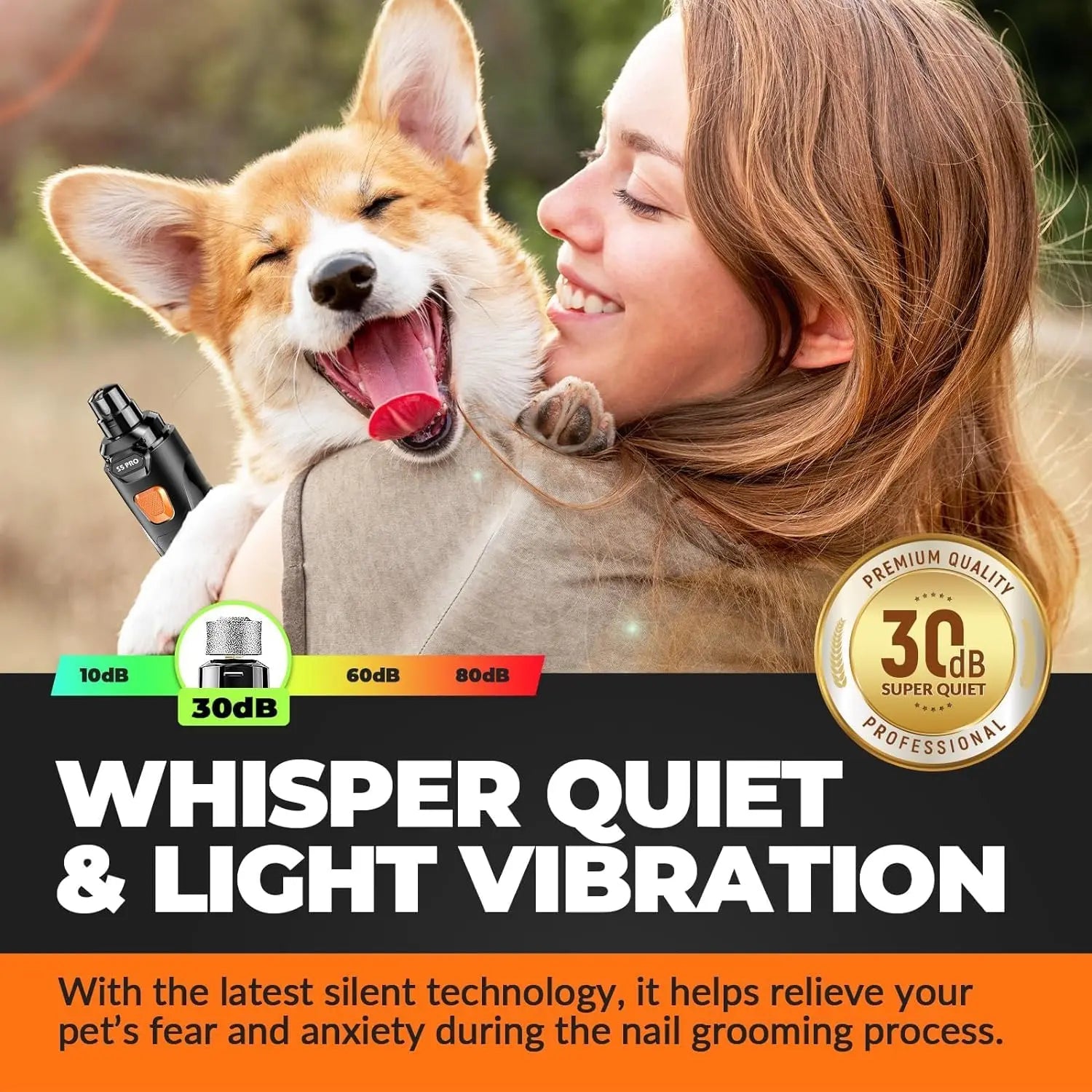 LOPSIC Whisper Quiet Dog Nail Grinder - Rechargeable Pet Nail Trimmer with 2 LED Lights and 3 Grinding Wheels for Safe and Precise Nail Care for Dogs and Cats Shenzhen Sanqi Technology Co., Ltd