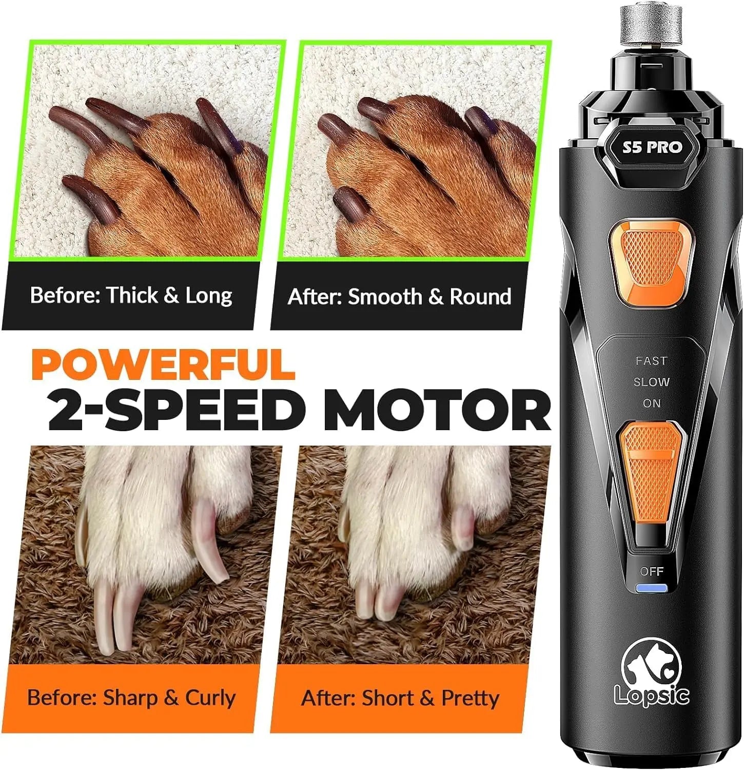 LOPSIC Whisper Quiet Dog Nail Grinder - Rechargeable Pet Nail Trimmer with 2 LED Lights and 3 Grinding Wheels for Safe and Precise Nail Care for Dogs and Cats Shenzhen Sanqi Technology Co., Ltd
