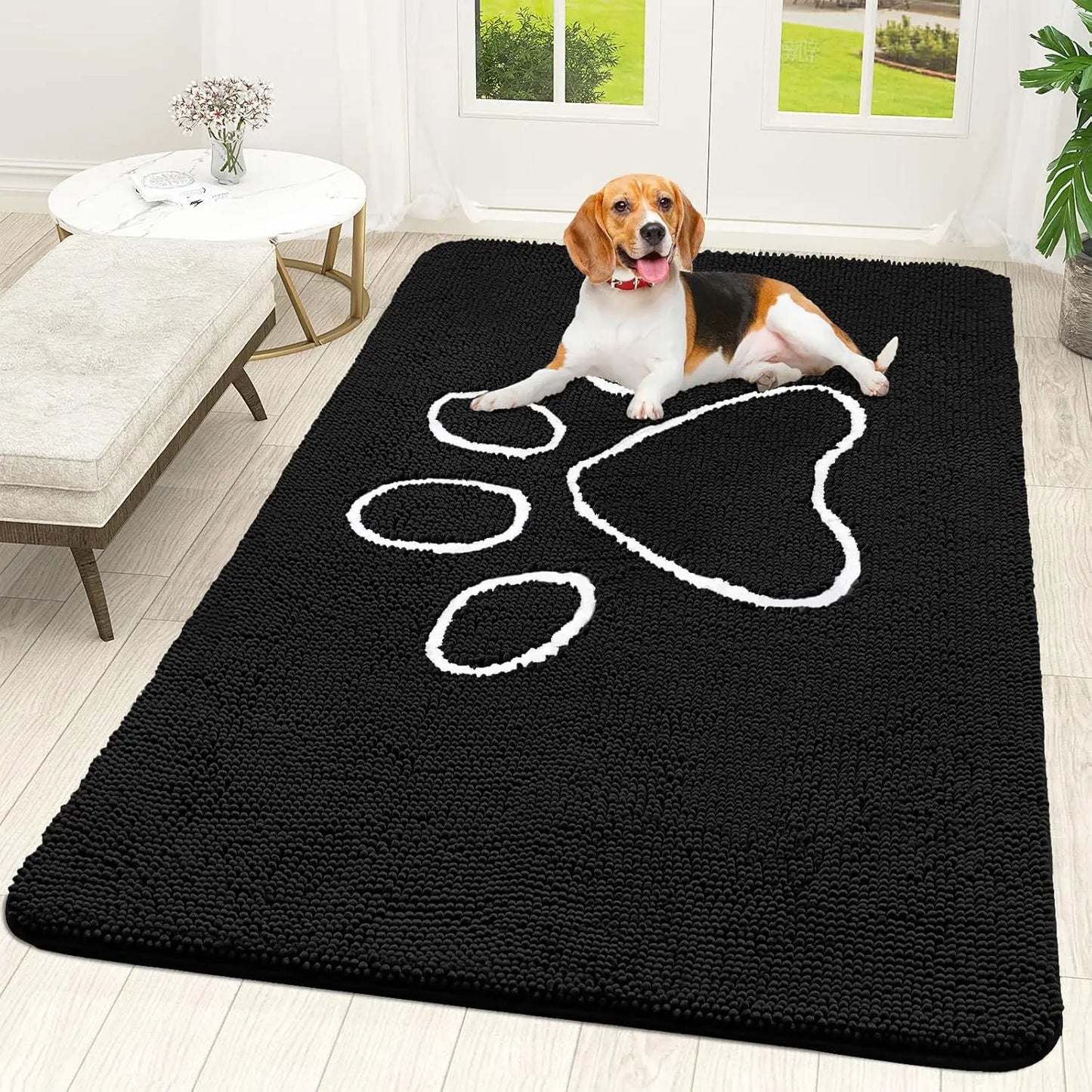 OLANLY Ultra Absorbent Chenille Door Mat for Pets - 24x16 Inches Non-Slip Washable Entryway Mat with Charming Paw Print Design and Quick-Dry Features in Beige OLANLY