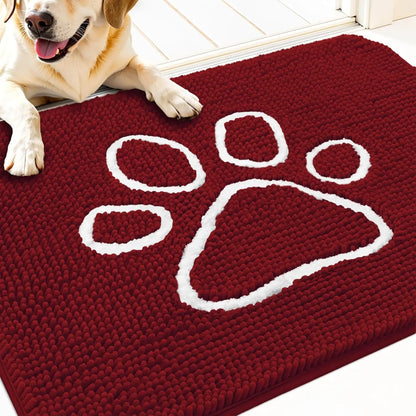OLANLY OLANLY Ultra Absorbent Chenille Door Mat For Pets 24x16 Inches Non Slip Washable Entryway Mat Beige Paw Print Design - Animals & Pet Supplies > Pet Supplies