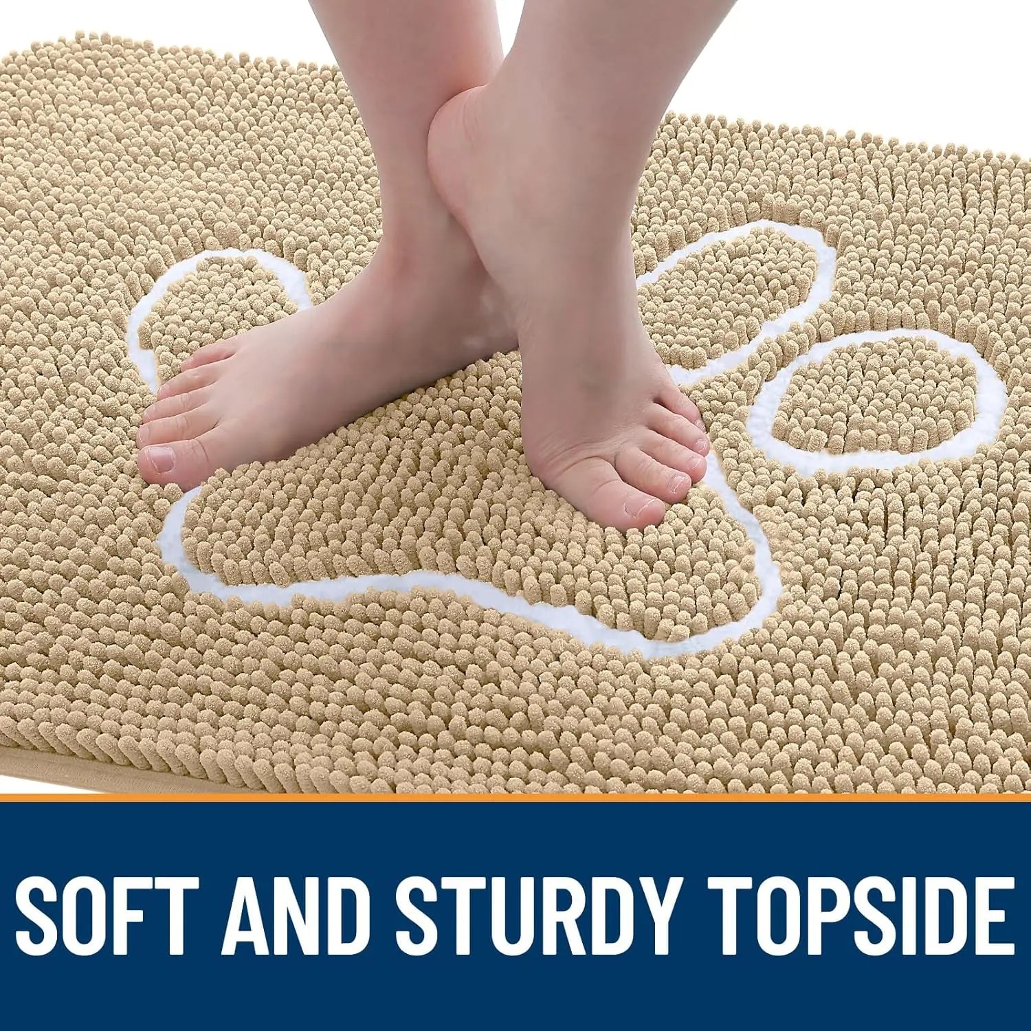 OLANLY Ultra Absorbent Chenille Door Mat for Pets - 24x16 Inches Non-Slip Washable Entryway Mat with Charming Paw Print Design and Quick-Dry Features in Beige OLANLY