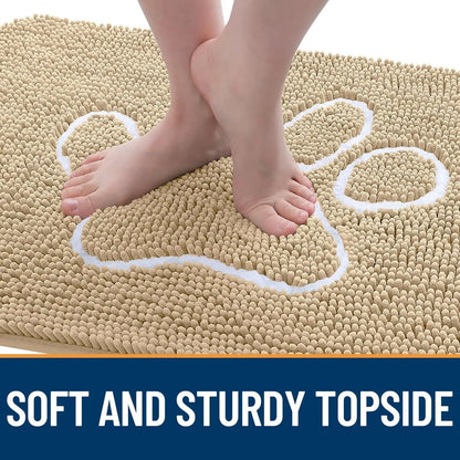 OLANLY OLANLY Ultra Absorbent Chenille Door Mat For Pets 24x16 Inches Non Slip Washable Entryway Mat Beige Paw Print Design - Animals & Pet Supplies > Pet Supplies