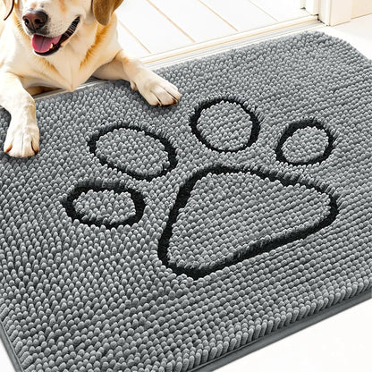 OLANLY OLANLY Ultra Absorbent Chenille Door Mat For Pets 24x16 Inches Non Slip Washable Entryway Mat Beige Paw Print Design - Animals & Pet Supplies > Pet Supplies