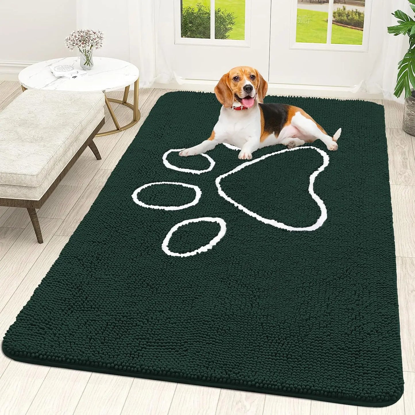 OLANLY Ultra Absorbent Chenille Door Mat for Pets - 24x16 Inches Non-Slip Washable Entryway Mat with Charming Paw Print Design and Quick-Dry Features in Beige OLANLY