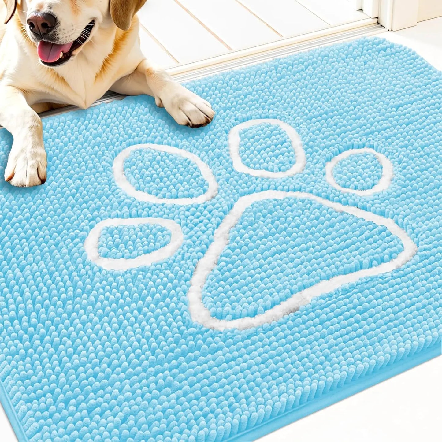 OLANLY Ultra Absorbent Chenille Door Mat for Pets - 24x16 Inches Non-Slip Washable Entryway Mat with Charming Paw Print Design and Quick-Dry Features in Beige OLANLY