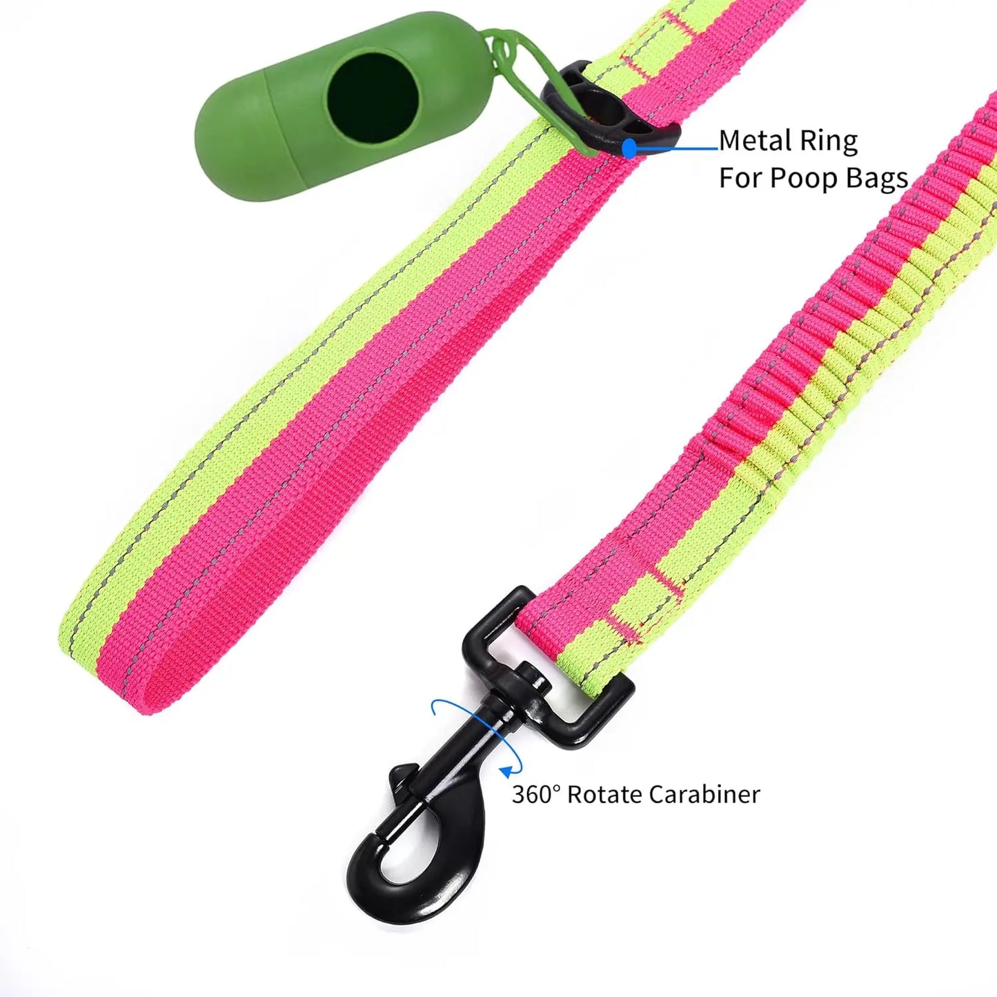 Mile High Life Bungee Dog Leash - Gentle Pull Training Lead with Soft Comfort Texture, 3-5 Feet Length for Dogs and Cats Under 20 lbs (Lime/Pink) Universal Promotions