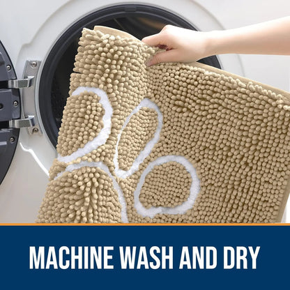 OLANLY OLANLY Ultra Absorbent Chenille Door Mat For Pets 24x16 Inches Non Slip Washable Entryway Mat Beige Paw Print Design - Animals & Pet Supplies > Pet Supplies