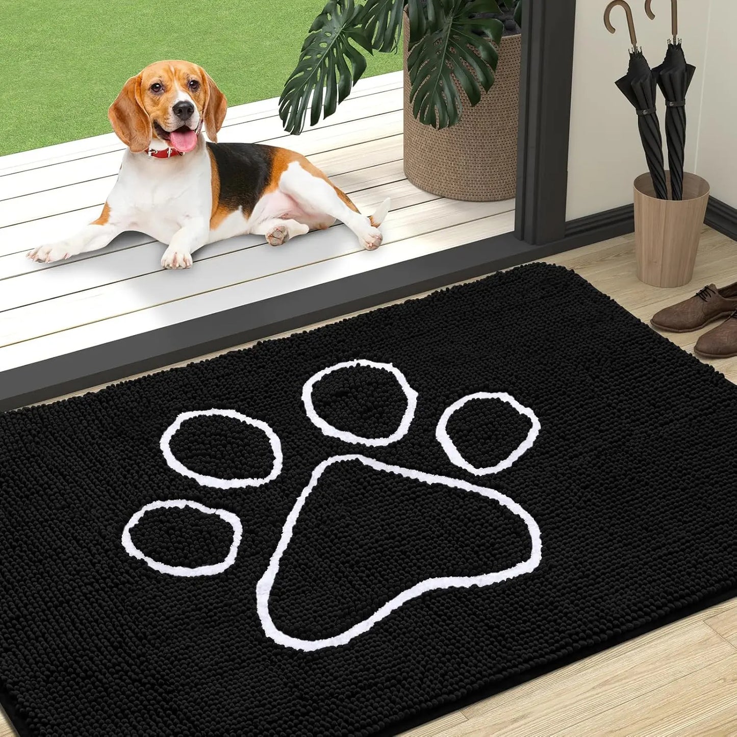 OLANLY Ultra Absorbent Chenille Door Mat for Pets - 24x16 Inches Non-Slip Washable Entryway Mat with Charming Paw Print Design and Quick-Dry Features in Beige OLANLY