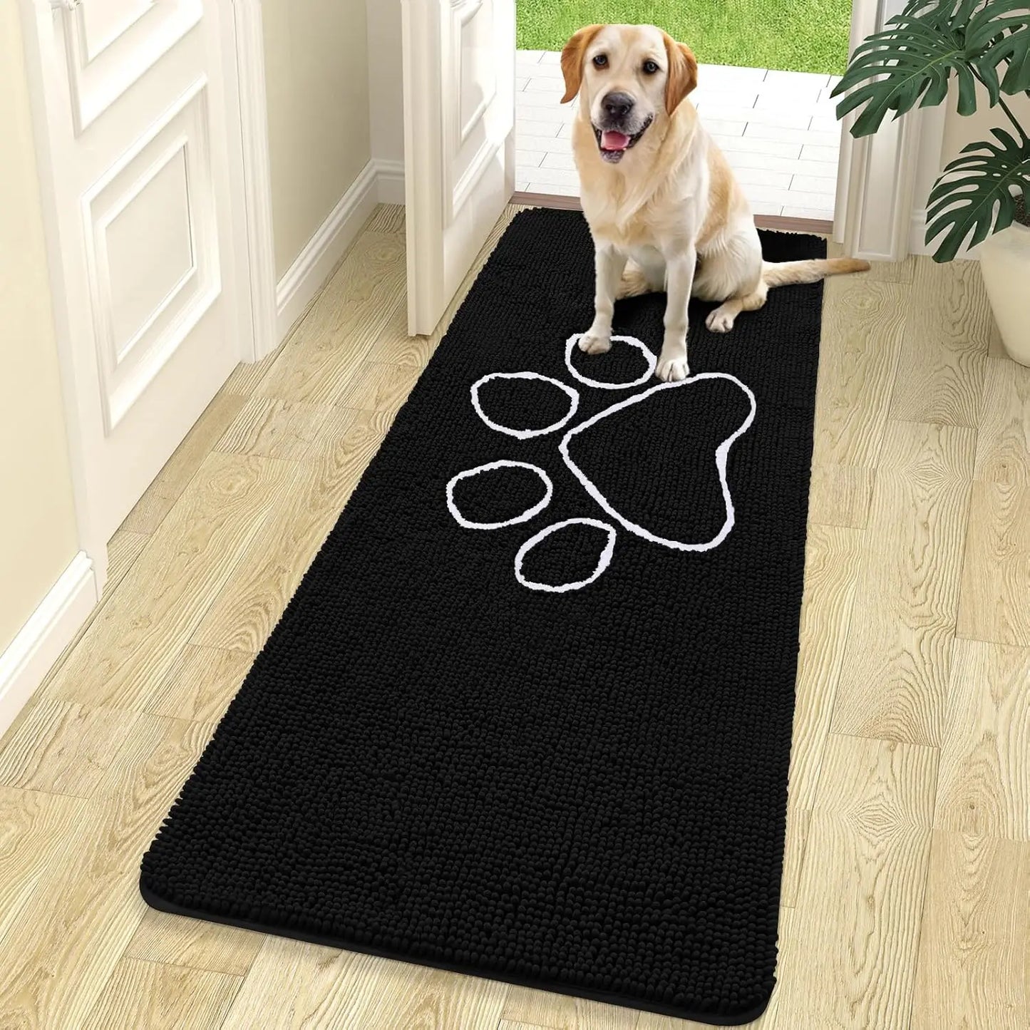 OLANLY Ultra Absorbent Chenille Door Mat for Pets - 24x16 Inches Non-Slip Washable Entryway Mat with Charming Paw Print Design and Quick-Dry Features in Beige OLANLY