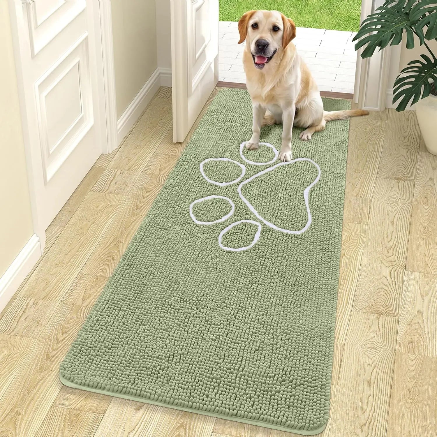 OLANLY OLANLY Ultra Absorbent Chenille Door Mat For Pets 24x16 Inches Non Slip Washable Entryway Mat Beige Paw Print Design - Animals & Pet Supplies > Pet Supplies