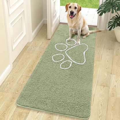 OLANLY OLANLY Ultra Absorbent Chenille Door Mat For Pets 24x16 Inches Non Slip Washable Entryway Mat Beige Paw Print Design - Animals & Pet Supplies > Pet Supplies