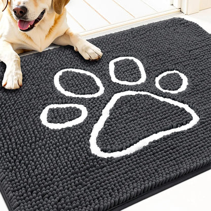 OLANLY OLANLY Ultra Absorbent Chenille Door Mat For Pets 24x16 Inches Non Slip Washable Entryway Mat Beige Paw Print Design - Animals & Pet Supplies > Pet Supplies