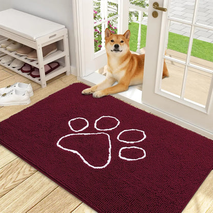 OLANLY OLANLY Ultra Absorbent Chenille Door Mat For Pets 24x16 Inches Non Slip Washable Entryway Mat Beige Paw Print Design - Animals & Pet Supplies > Pet Supplies