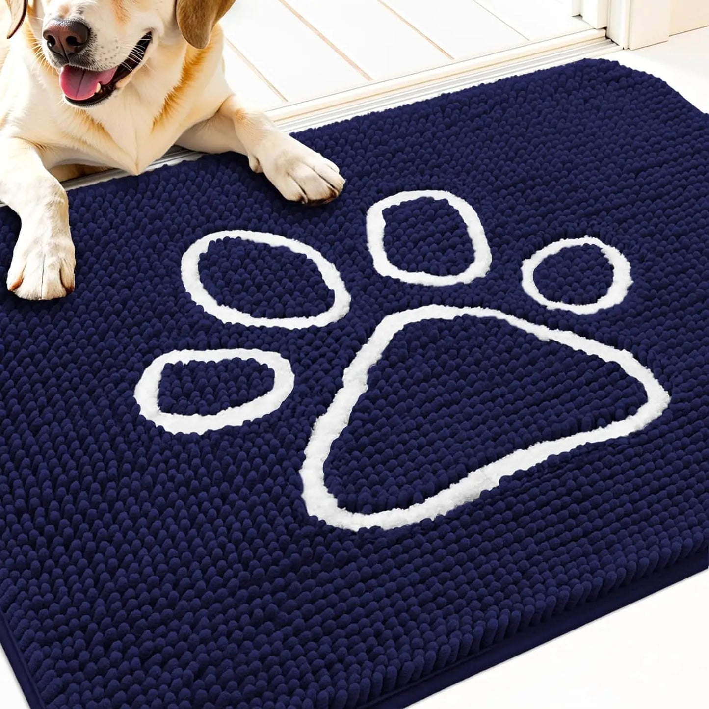 OLANLY Ultra Absorbent Chenille Door Mat for Pets - 24x16 Inches Non-Slip Washable Entryway Mat with Charming Paw Print Design and Quick-Dry Features in Beige OLANLY