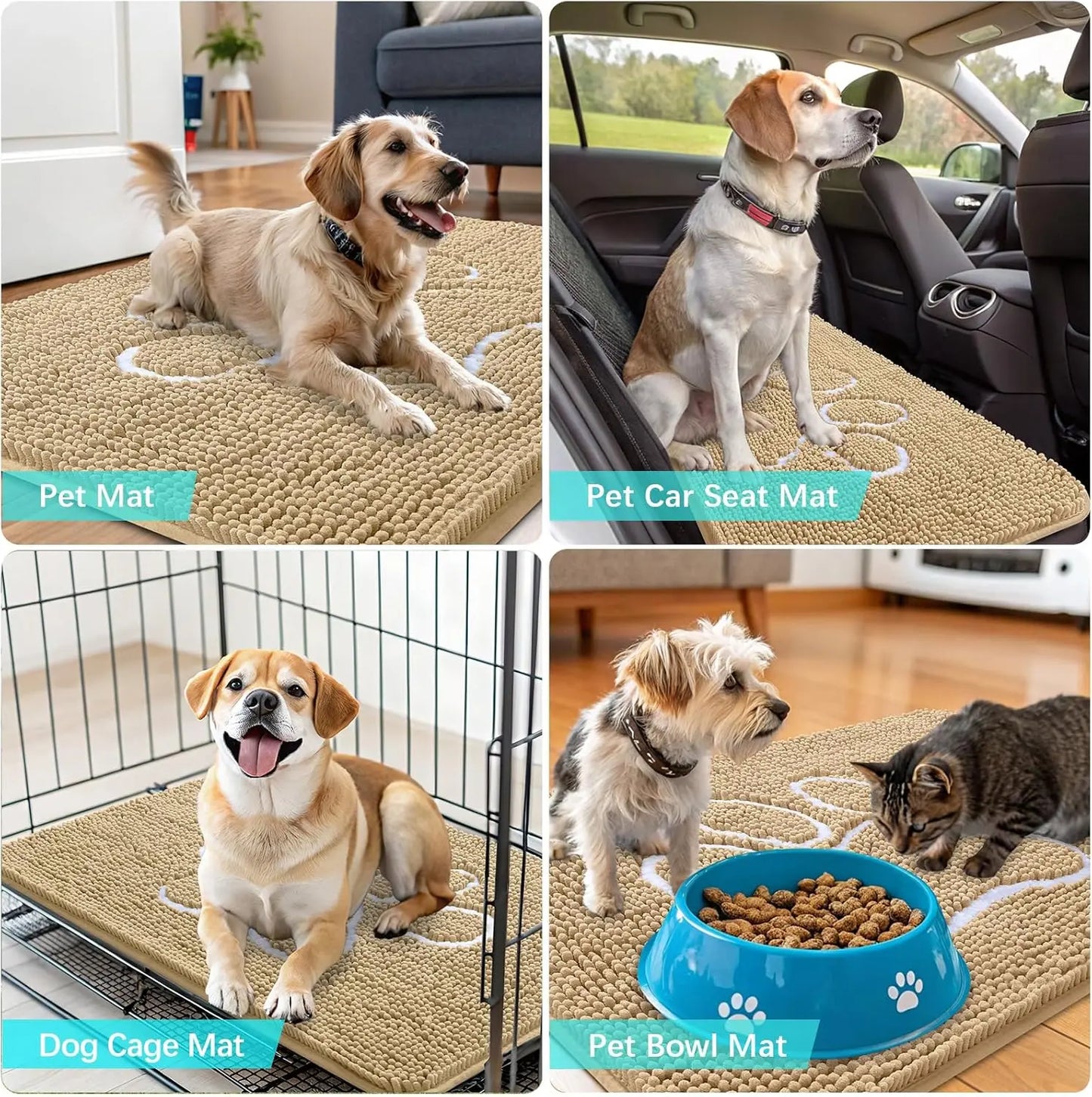 OLANLY Ultra Absorbent Chenille Door Mat for Pets - 24x16 Inches Non-Slip Washable Entryway Mat with Charming Paw Print Design and Quick-Dry Features in Beige OLANLY