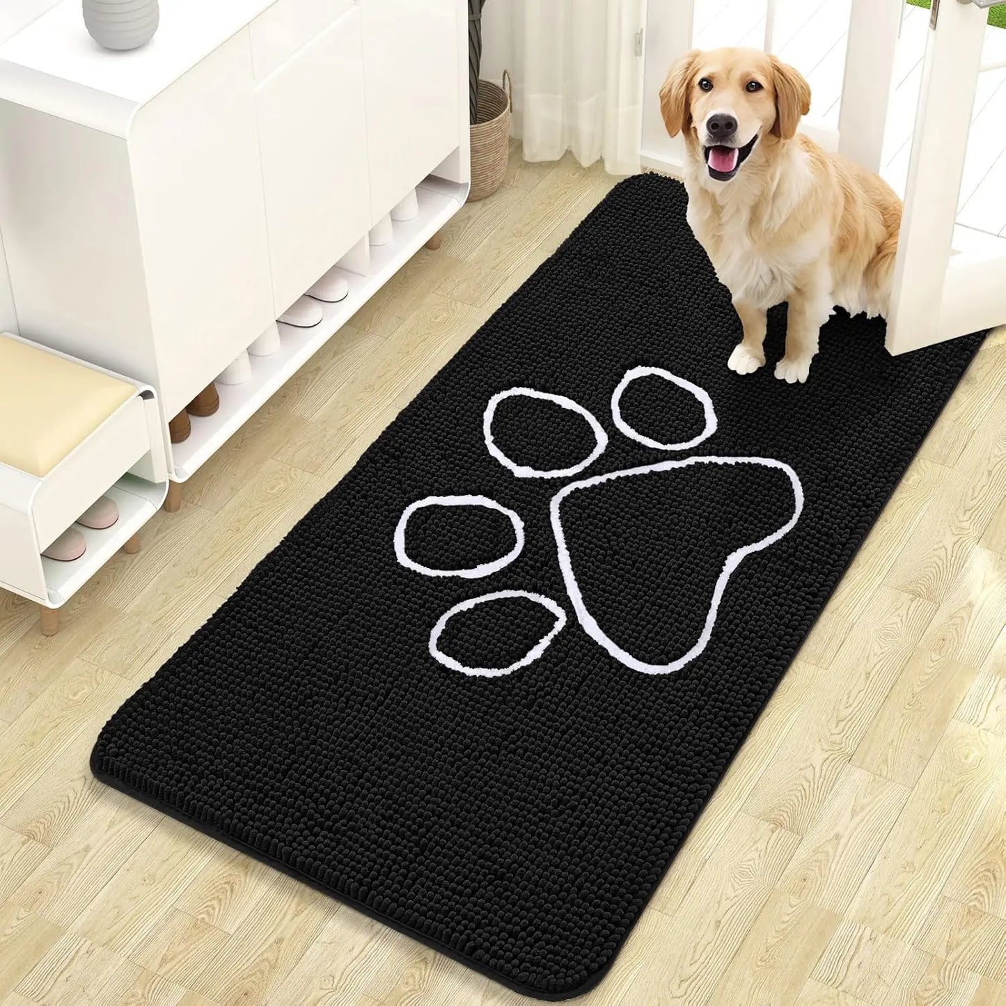 OLANLY Ultra Absorbent Chenille Door Mat for Pets - 24x16 Inches Non-Slip Washable Entryway Mat with Charming Paw Print Design and Quick-Dry Features in Beige OLANLY