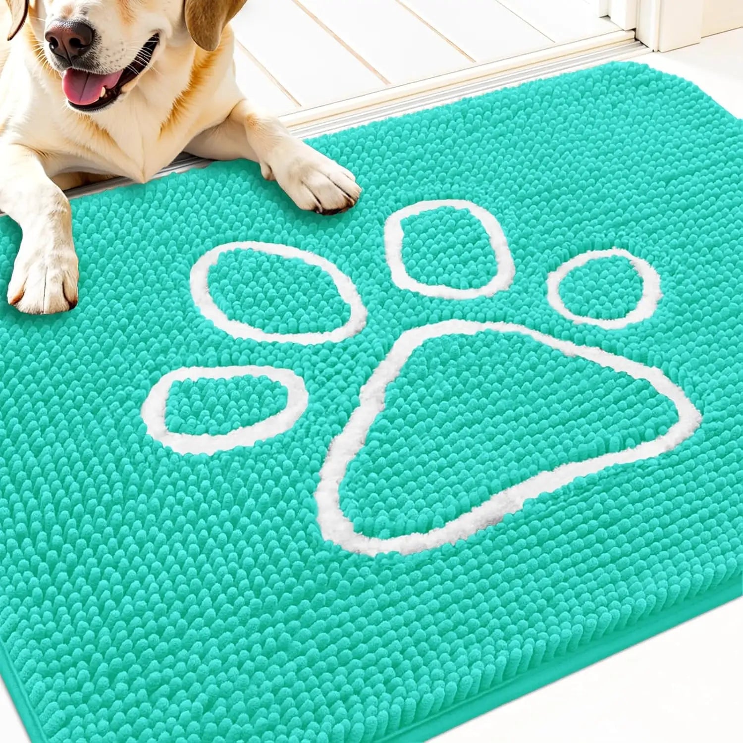 OLANLY OLANLY Ultra Absorbent Chenille Door Mat For Pets 24x16 Inches Non Slip Washable Entryway Mat Beige Paw Print Design - Animals & Pet Supplies > Pet Supplies