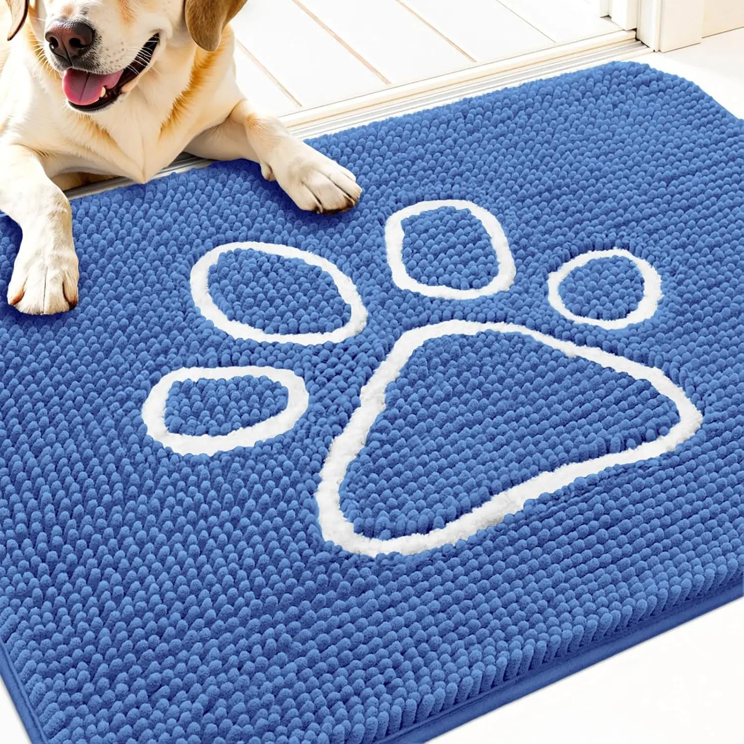 OLANLY OLANLY Ultra Absorbent Chenille Door Mat For Pets 24x16 Inches Non Slip Washable Entryway Mat Beige Paw Print Design - Animals & Pet Supplies > Pet Supplies
