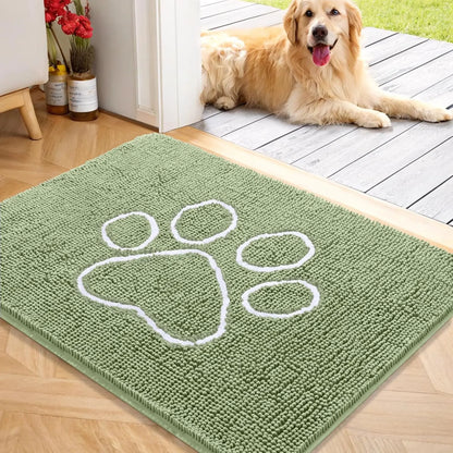 OLANLY OLANLY Ultra Absorbent Chenille Door Mat For Pets 24x16 Inches Non Slip Washable Entryway Mat Beige Paw Print Design - Animals & Pet Supplies > Pet Supplies