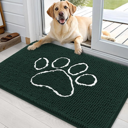 OLANLY OLANLY Ultra Absorbent Chenille Door Mat For Pets 24x16 Inches Non Slip Washable Entryway Mat Beige Paw Print Design - Animals & Pet Supplies > Pet Supplies