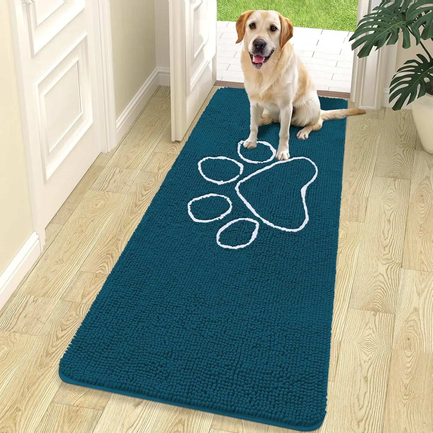 OLANLY Ultra Absorbent Chenille Door Mat for Pets - 24x16 Inches Non-Slip Washable Entryway Mat with Charming Paw Print Design and Quick-Dry Features in Beige OLANLY