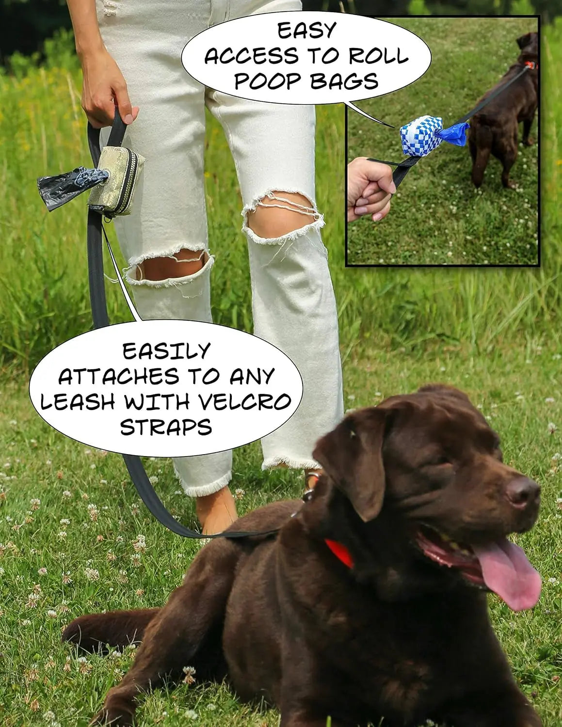 Poopycute - Cute Dog Poop Bag Holder for Leash Poop Bags for Dogs Vegan Friendly Dog Poop Bag Dispenser Dog Treat Pouch Leash Poop Bag Holder Dog Waste Bag Dispenser Dog Bag Holder Checkered poopyCUTE