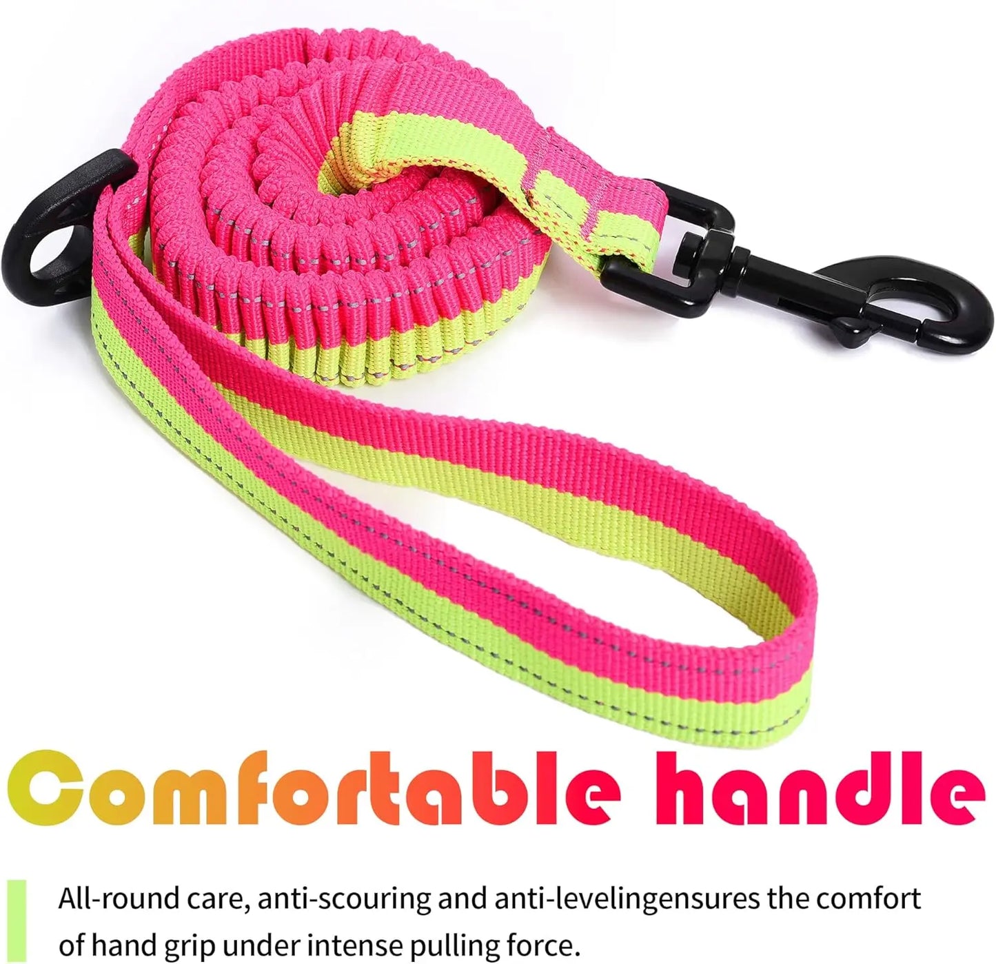 Mile High Life Bungee Dog Leash - Gentle Pull Training Lead with Soft Comfort Texture, 3-5 Feet Length for Dogs and Cats Under 20 lbs (Lime/Pink) Universal Promotions