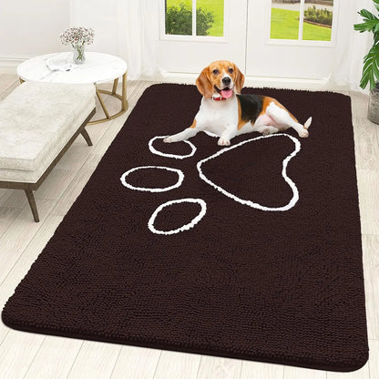 OLANLY OLANLY Ultra Absorbent Chenille Door Mat For Pets 24x16 Inches Non Slip Washable Entryway Mat Beige Paw Print Design - Animals & Pet Supplies > Pet Supplies