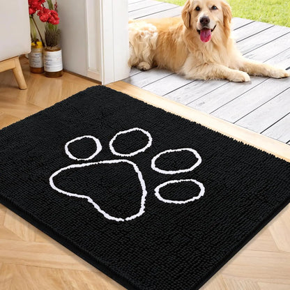 OLANLY OLANLY Ultra Absorbent Chenille Door Mat For Pets 24x16 Inches Non Slip Washable Entryway Mat Beige Paw Print Design - Animals & Pet Supplies > Pet Supplies