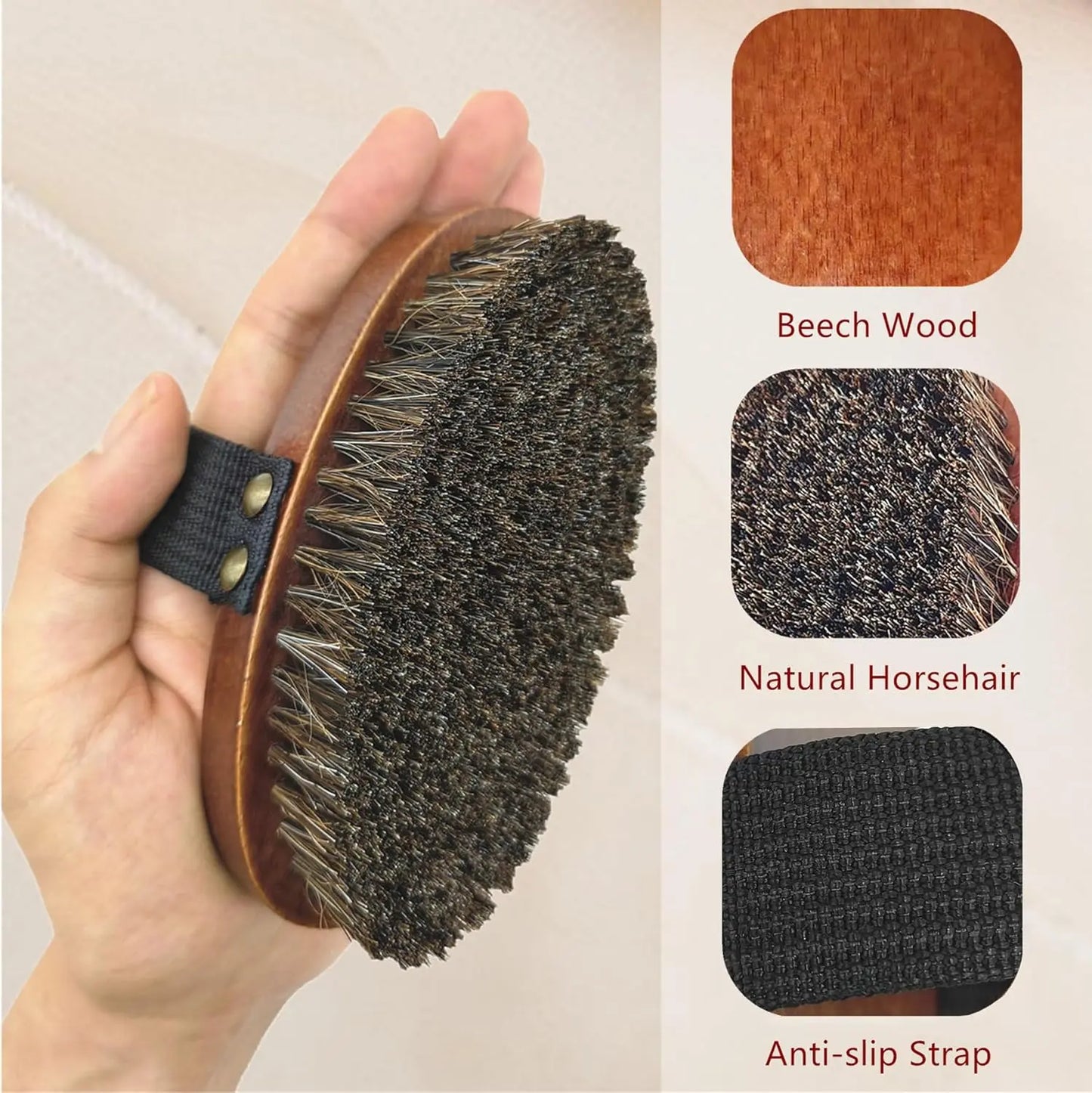 YIOYOODA Dry Brushing Body Brush - Natural Horsehair Exfoliating Bath Brush with Ergonomic Wooden Handle for Enhanced Skin Health and Lymphatic Support YIOYOODA