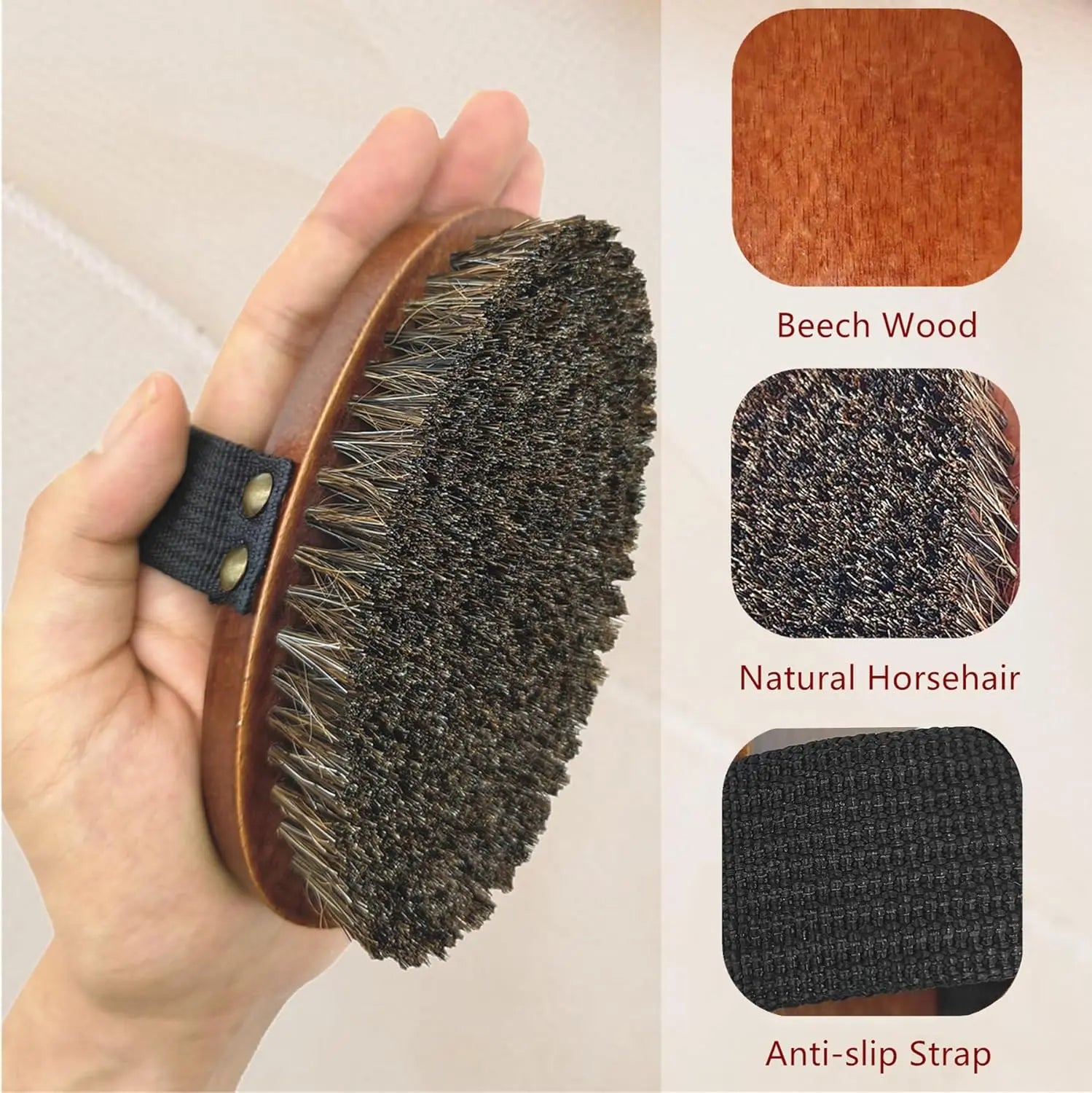YIOYOODA Dry Brushing Body Brush - Natural Horsehair Exfoliating Bath Brush with Ergonomic Wooden Handle for Enhanced Skin Health and Lymphatic Support YIOYOODA