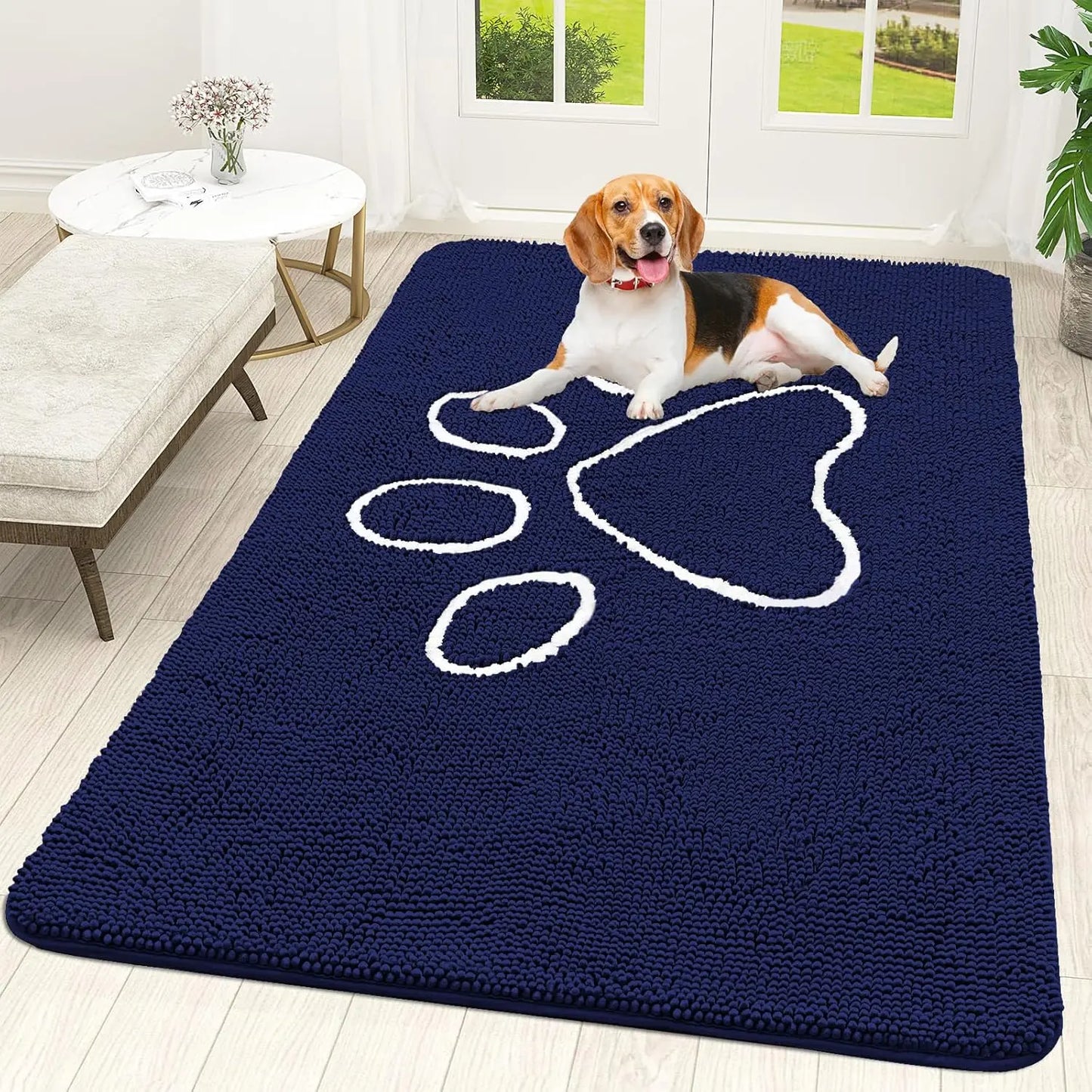 OLANLY Ultra Absorbent Chenille Door Mat for Pets - 24x16 Inches Non-Slip Washable Entryway Mat with Charming Paw Print Design and Quick-Dry Features in Beige OLANLY