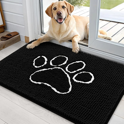 OLANLY OLANLY Ultra Absorbent Chenille Door Mat For Pets 24x16 Inches Non Slip Washable Entryway Mat Beige Paw Print Design - Animals & Pet Supplies > Pet Supplies