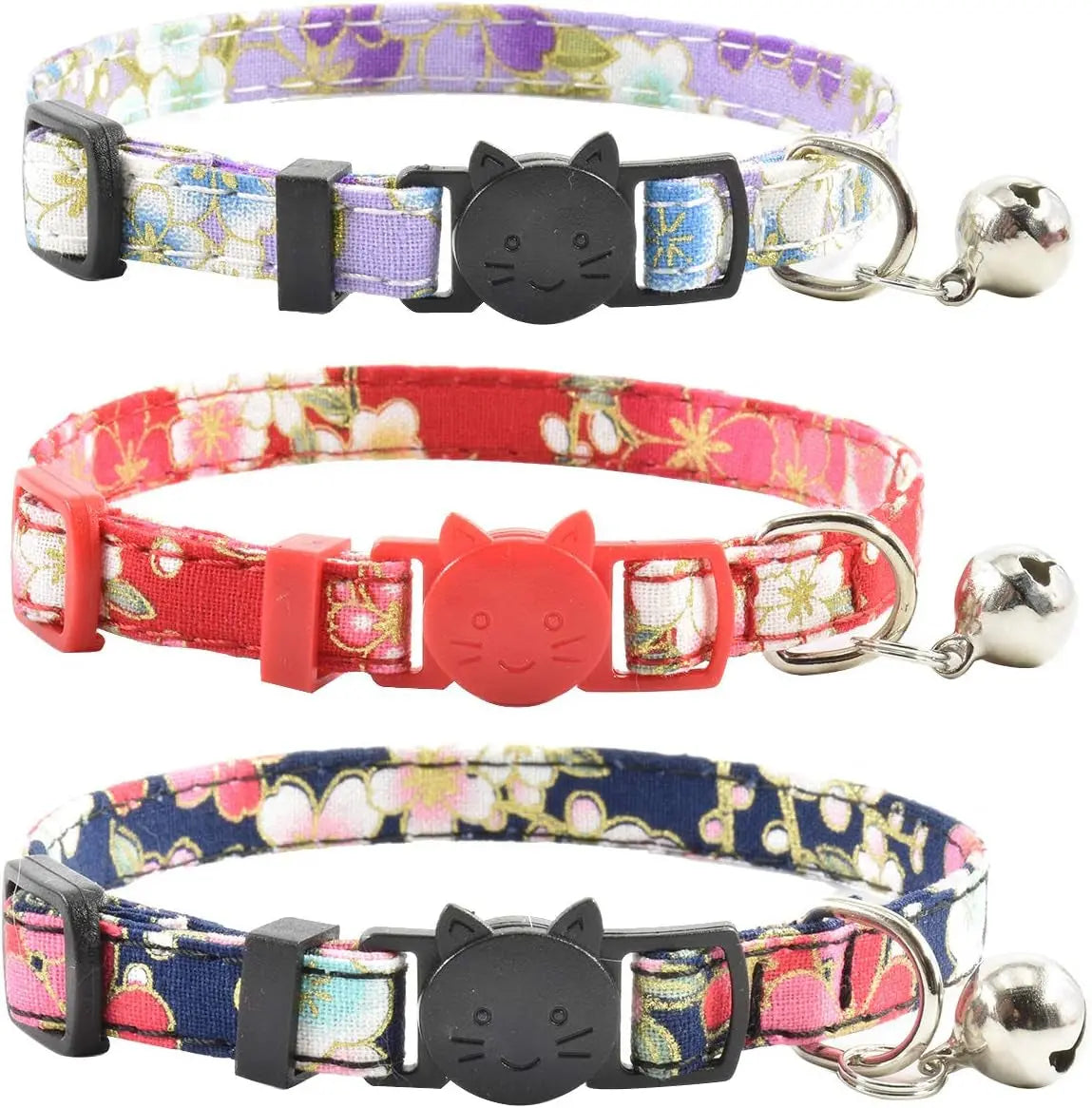 Durable Breakaway Cat Collars with Bell - Set of 3 Adjustable Safety Collars for Kittens and Puppies (7.5-11 inches, Green, Cyan, Black) xpangle