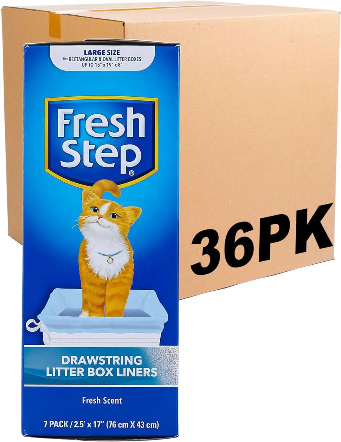 Fresh Step Drawstring Cat Litter Box Liners, Fresh Scent, Size Large,2.5"X17" - 7 Count | Kitty Litter Bags, Cat Litter Liners for All Cats to Keep Your Home Clean Fetch for Pets