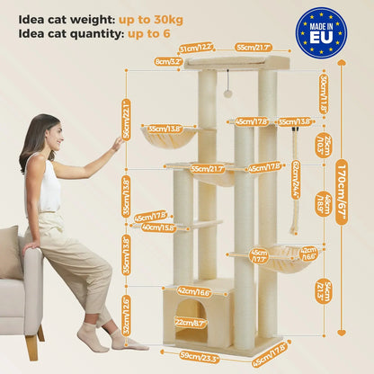 Excel Pets Multi Level Cat Tree For Large Cats With Hammock And 11 Robust Sisal Posts And Large Perch - Animals & Pet Supplies > Pet Supplies > Cat Supplies > Cat Furniture > Cat Trees & Towers cat