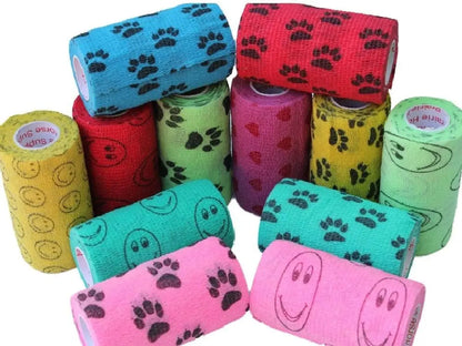 Prairie Horse Supply Bulk Pack 4 Inch Veterinary Wrap Tape Prairie Horse Self Adhesive Vet Wrap With Colorful Designs 5 Yard Roll - Animals & Pet Supplies > Pet Supplies > Pet Medical Tape & Bandages Equine