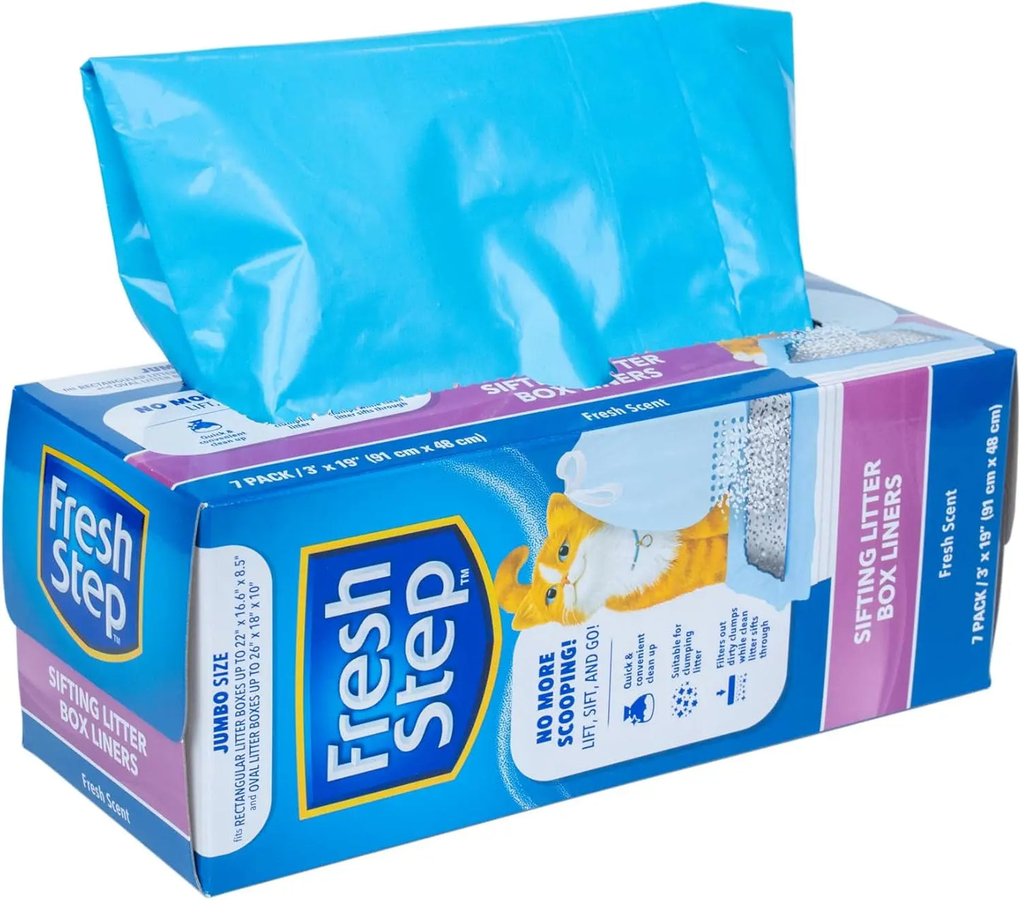 Fresh Step Drawstring Cat Litter Box Liners, Fresh Scent, Size Large,2.5"X17" - 7 Count | Kitty Litter Bags, Cat Litter Liners for All Cats to Keep Your Home Clean Fetch for Pets